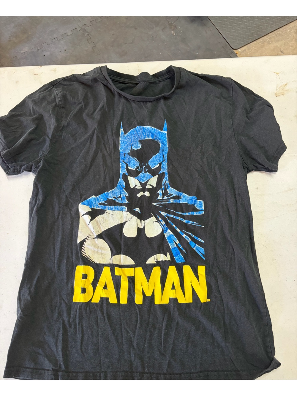 Hanes Black Batman Tee with Blue & Yellow Graphic